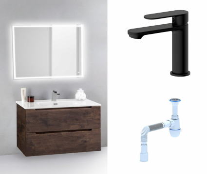 Комплект: Мебель для ванной BelBagno Etna 39 70 rovere moro + Смеситель Haiba HB10590-7 черный + Сифон АниПласт