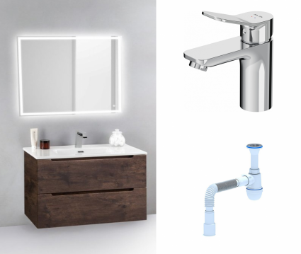 Комплект: Мебель для ванной BelBagno Etna 39 70 rovere moro + Смеситель Am.Pm X-Joy F85A02100 Хром + Сифон АниПласт