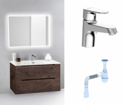 Комплект: Мебель для ванной BelBagno Etna 39 70 rovere moro + Смеситель Bravat Alfa F1120178CP Хром + Сифон АниПласт