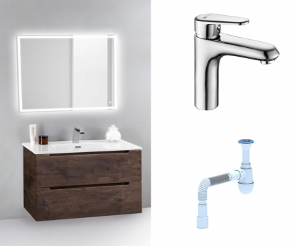Комплект: Мебель для ванной BelBagno Etna 39 70 rovere moro + Смеситель Lemark Point LM0306C Хром + Сифон АниПласт