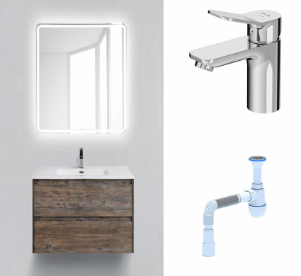Комплект: Мебель для ванной BelBagno Kraft 39 70 pino pasadena + Смеситель Am.Pm X-Joy F85A02100 Хром + Сифон АниПласт