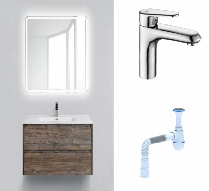 Комплект: Мебель для ванной BelBagno Kraft 39 70 pino pasadena + Смеситель Lemark Point LM0306C Хром + Сифон АниПласт
