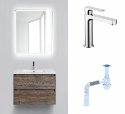 Комплект: Мебель для ванной BelBagno Kraft 39 70 pino pasadena + Смеситель Lemark plus Grace LM1537C Хром + Сифон АниПласт