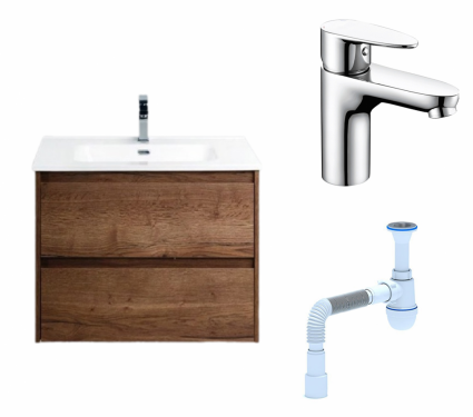 Комплект: Тумба с раковиной BelBagno Kraft 39 50 rovere tabacco + Смеситель Wasserkraft Leine 3503 Хром + Сифон АниПласт