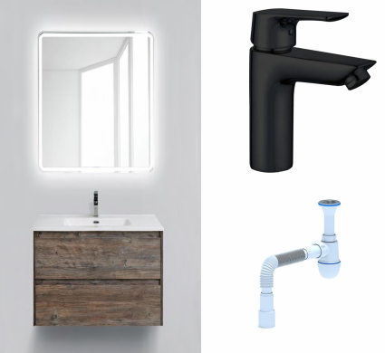 Комплект: Мебель для ванной BelBagno Kraft 39 60 pino pasadena + Смеситель Aquanet Static AF330-10B черный + Сифон АниПласт