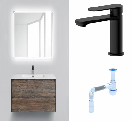 Комплект: Мебель для ванной BelBagno Kraft 39 60 pino pasadena + Смеситель Haiba HB10590-7 черный + Сифон АниПласт