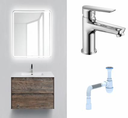 Комплект: Мебель для ванной BelBagno Kraft 39 60 pino pasadena + Смеситель Haiba HB10198 Хром + Сифон АниПласт
