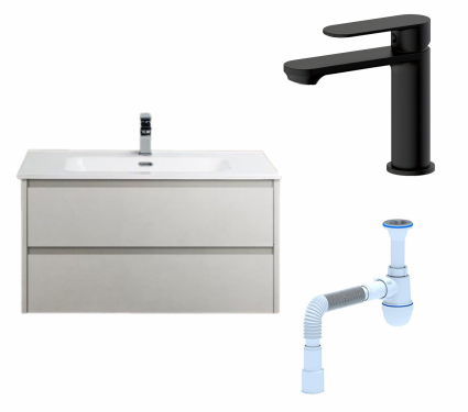 Комплект: Тумба с раковиной BelBagno Kraft 39 80 bianco opaco + Смеситель  Haiba HB10590-7 черный + Сифон АниПласт
