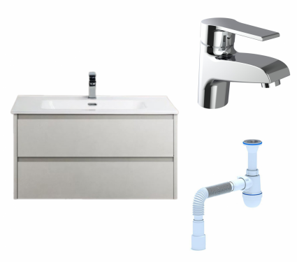 Комплект: Тумба с раковиной BelBagno Kraft 39 80 bianco opaco + Смеситель Agger Right A2902100 Хром + Сифон АниПласт