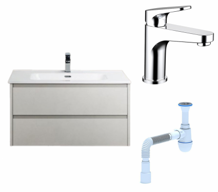 Комплект: Тумба с раковиной BelBagno Kraft 39 80 bianco opaco + Смеситель Bravat Eler F1191238CP-RUS Хром + Сифон АниПласт