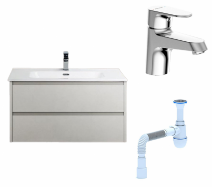 Комплект: Тумба с раковиной BelBagno Kraft 39 80 bianco opaco + Смеситель Bravat Alfa F1120178CP Хром + Сифон АниПласт
