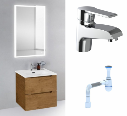 Комплект: Мебель для ванной BelBagno Etna 39 50 rovere nature + Смеситель Agger Right A2902100 хром + Сифон АниПласт