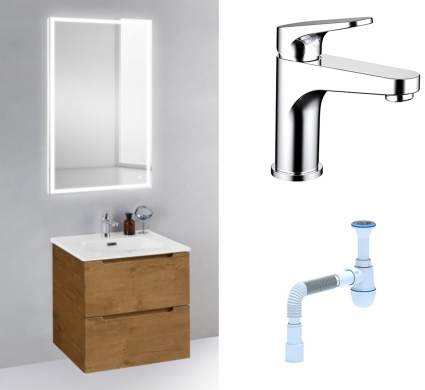 Комплект: Мебель для ванной BelBagno Etna 39 50 rovere nature + Смеситель Bravat Eler F1191238CP-RUS хром + Сифон АниПласт