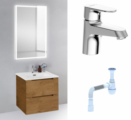 Комплект: Мебель для ванной BelBagno Etna 39 50 rovere nature + Смеситель Bravat Alfa F1120178CP хром + Сифон АниПласт