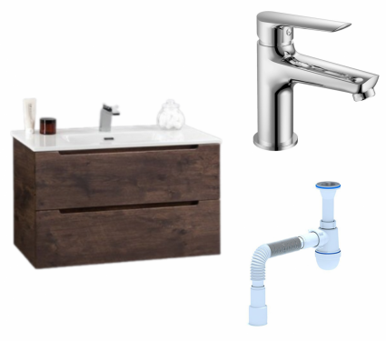 Комплект: Тумба с раковиной BelBagno Etna 39 70 rovere moro + Смеситель Haiba HB10198 хром + Сифон АниПласт