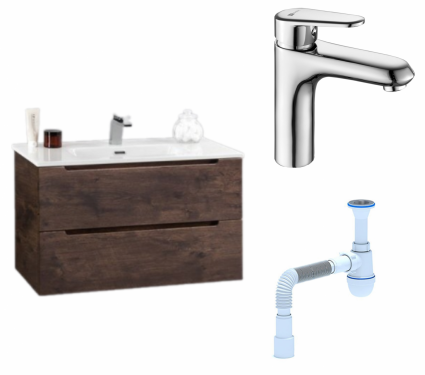 Комплект: Тумба с раковиной BelBagno Etna 39 70 rovere moro + Смеситель Lemark Point LM0306C хром + Сифон АниПласт