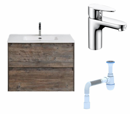 Комплект: Тумба с раковиной BelBagno Kraft 39 70 pino pasadena + Смеситель Wasserkraft Leine 3503 хром + Сифон АниПласт