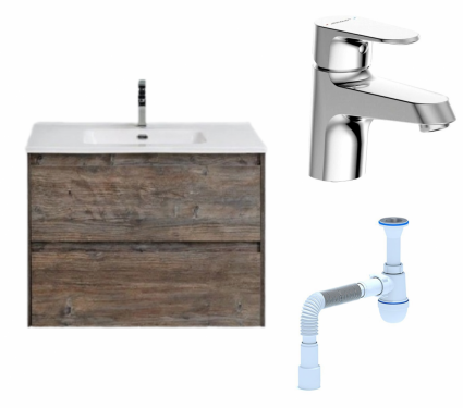 Комплект: Тумба с раковиной BelBagno Kraft 39 70 pino pasadena + Смеситель Bravat Alfa F1120178CP хром + Сифон АниПласт