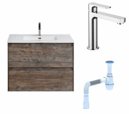 Комплект: Тумба с раковиной BelBagno Kraft 39 70 pino pasadena + Смеситель Lemark plus Grace LM1537C хром + Сифон АниПласт