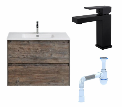 Комплект: Тумба с раковиной BelBagno Kraft 39 50 pino pasadena + Смеситель Haiba HB10803-7 черный + Сифон АниПласт