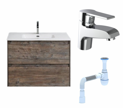 Комплект: Тумба с раковиной BelBagno Kraft 39 50 pino pasadena + Смеситель Agger Right A2902100 хром + Сифон АниПласт