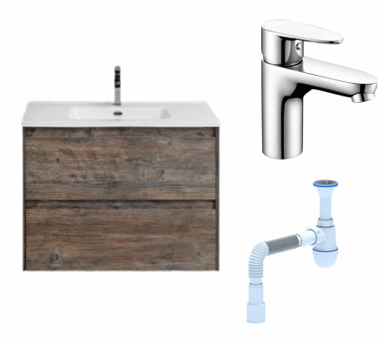 Комплект: Тумба с раковиной BelBagno Kraft 39 50 pino pasadena + Смеситель Wasserkraft Leine 3503 хром + Сифон АниПласт