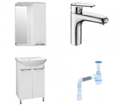 Комплект: Мебель для ванной Style Line Жасмин 55 + Смеситель Lemark Point LM0306C + Сифон АниПласт