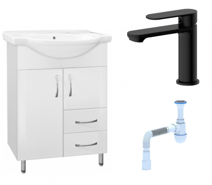 Комплект: Тумба с раковиной Style Line Эко Стандарт №10/2 60 + Смеситель Haiba HB10590-7 + Сифон АниПласт