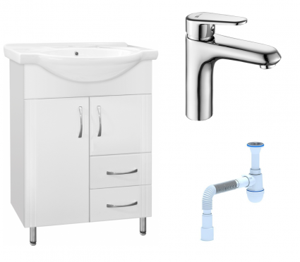 Комплект: Тумба с раковиной Style Line Эко Стандарт №10/2 60 + Смеситель Lemark Point LM0306C + Сифон АниПласт