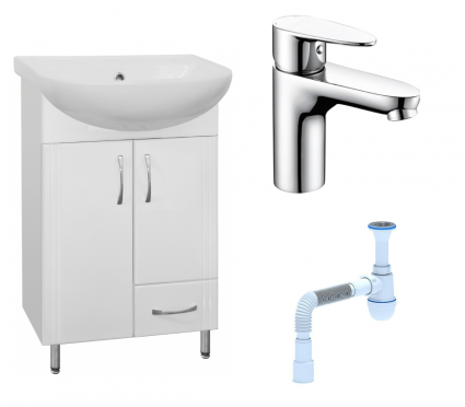 Комплект: Тумба с раковиной Style Line Эко Стандарт №10 50 + Смеситель Wasserkraft Leine 3503 + Сифон АниПласт