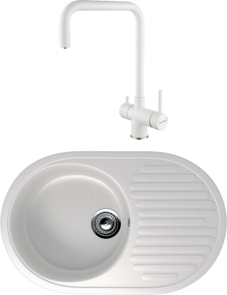 Комплект Мойка кухонная Ulgran U-107 -331 белая + Смеситель Paulmark Wetter We213030-431 белый матовый
