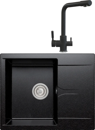 Комплект Мойка кухонная Polygran Gals 620 черная + Смеситель Высокий Дуо 627505 черный