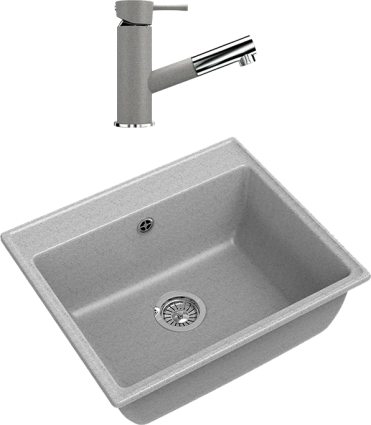 Комплект Мойка кухонная GranFest Vertex GF-V-580 серая + Смеситель Ulgran U-009 -310 серый