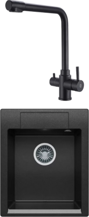 Комплект Мойка кухонная Polygran Argo 420 черная + Смеситель РМС Sus125bl 017F-015 черный