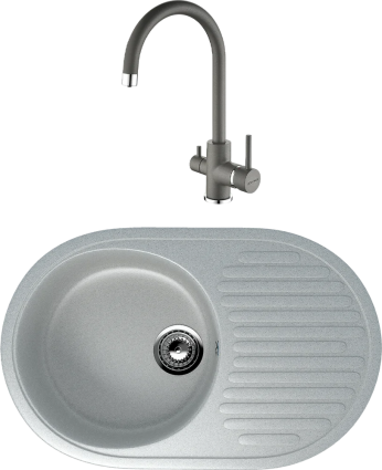 Комплект Мойка кухонная Ulgran U-107 -310 серая + Смеситель Paulmark Essen Es213211-402 серый металлик