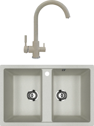 Комплект Мойка кухонная Ulgran U-608 -310 серая + Смеситель Polygran Элара Дуо 627659 серый