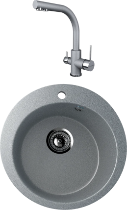 Комплект Мойка кухонная Ulgran U-405 -309 темно-серая + Смеситель Paulmark Essen Es213011-402 серый металлик