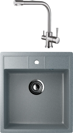 Комплект Мойка кухонная Ulgran U-406 -309 темно-серая + Смеситель Kaiser Merkur 26044-5 серебро