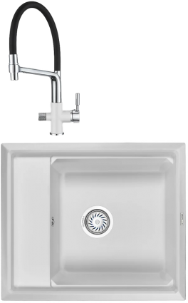 Комплект Мойка кухонная Granula Kitchen Space + Смеситель GR-0075 арктик, с гибким изливом