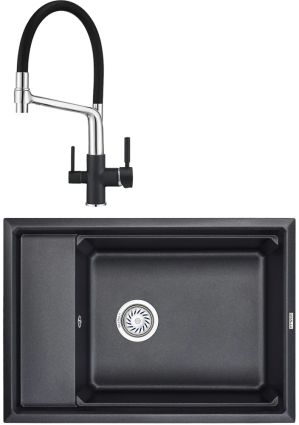 Комплект Мойка кухонная Granula Kitchen Space + Смеситель GR-0083 шварц с гибким изливом