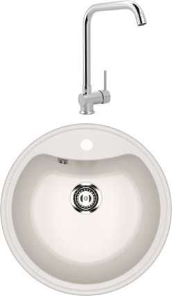 Комплект Мойка кухонная Ulgran U-601 -331 белая + Смеситель MEGA Didim MG-CM107 хром