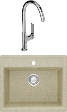 Комплект Мойка кухонная Domaci Палермо PR-565-002 бежевая + Смеситель STWORKI