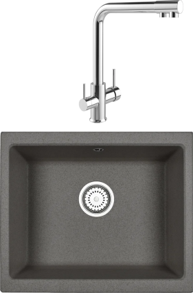Комплект Мойка кухонная Emar Quartz + Смеситель MEGA Life MG-TK05 хром