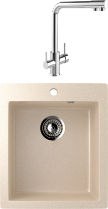 Комплект Мойка кухонная Ulgran U-404 -328 бежевая + Смеситель MEGA Life MG-TK05 хром
