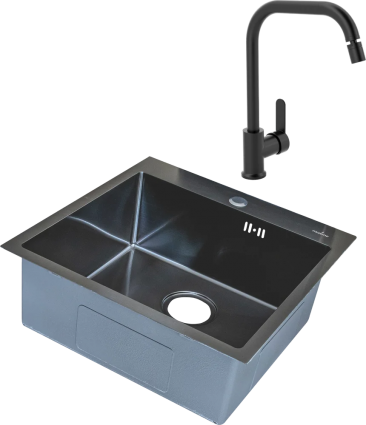 Комплект Мойка кухонная Mixline Pro 547230 черный графит + Смеситель MEGA City MG- ZRV104-B черный