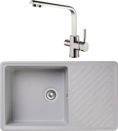 Комплект Мойка кухонная GranFest Quarz Z 53 серая + Смеситель Kaiser Decor 40144-5 серебро
