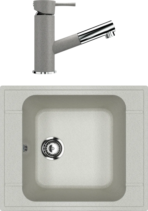Комплект Мойка кухонная Ulgran U-604 -310 серая + Смеситель U-009 -310 серый