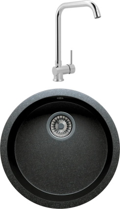Комплект Мойка кухонная Tolero Classic R-104 уголь + Смеситель MEGA Didim MG-CM107 хром