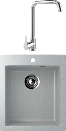 Комплект Мойка кухонная Ulgran U-404 -310 серая + Смеситель MEGA Ege MG-PL10 хром