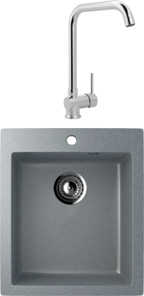Комплект Мойка кухонная Ulgran U-404 -309 темно-серая + Смеситель MEGA Didim MG-CM107 хром